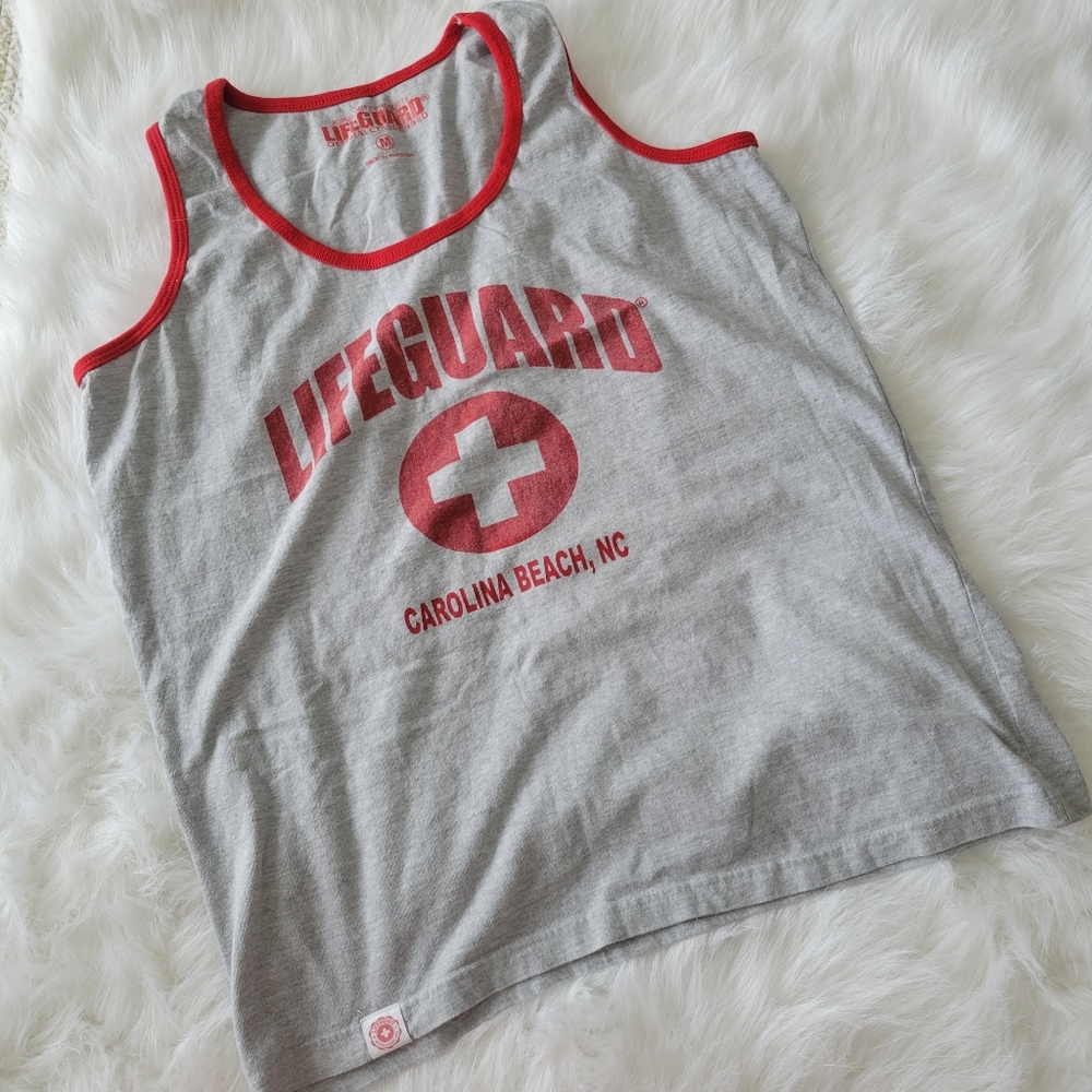 LIFEGUARD Carolina Beach NC Tank Top M Grey and Red EUC